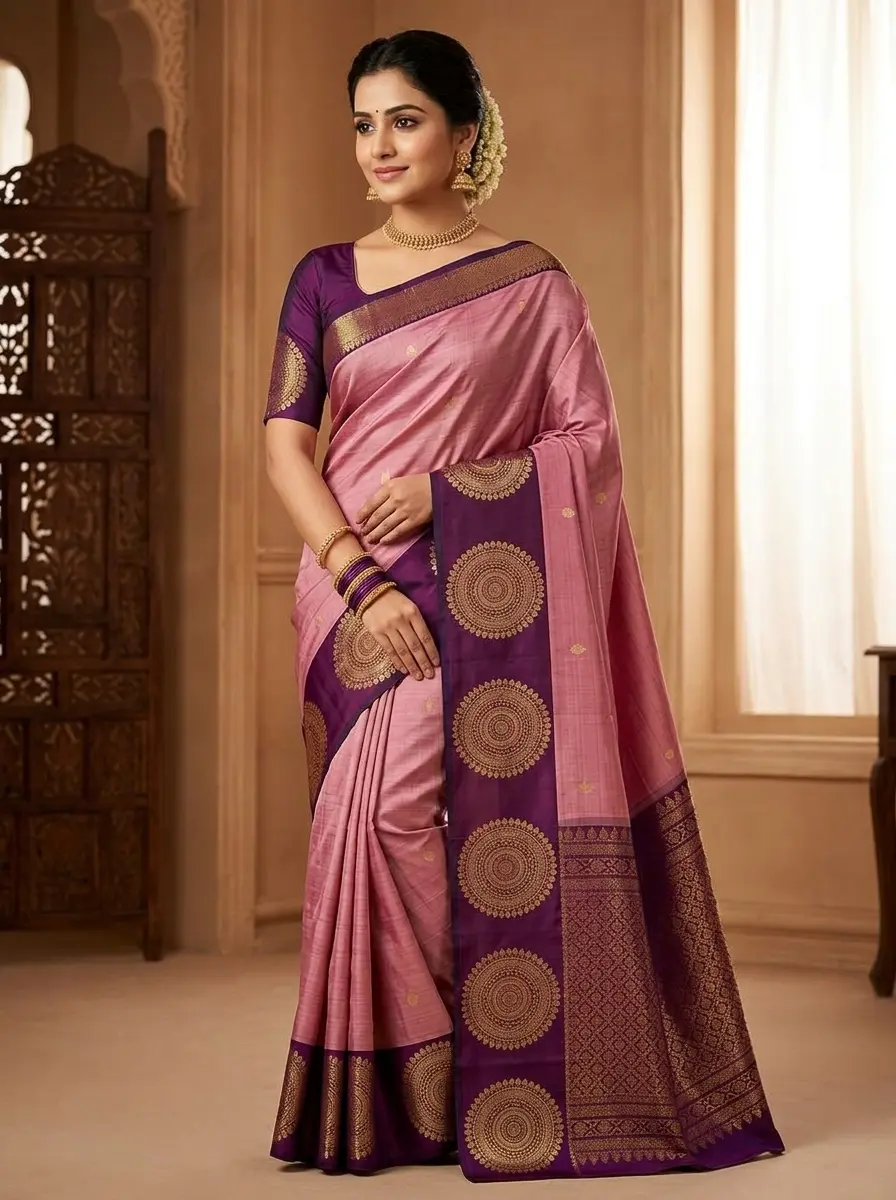 Blush Pink & Deep Violet Chakra Saree